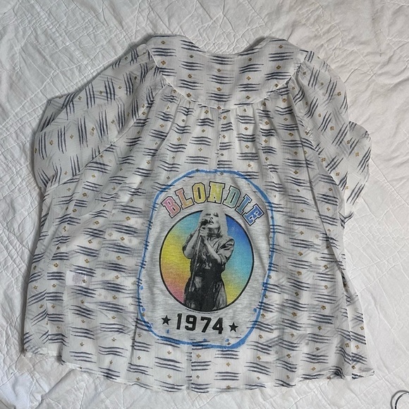 Blondie cardigan up cycle blue white oversized flowing - Picture 12 of 12